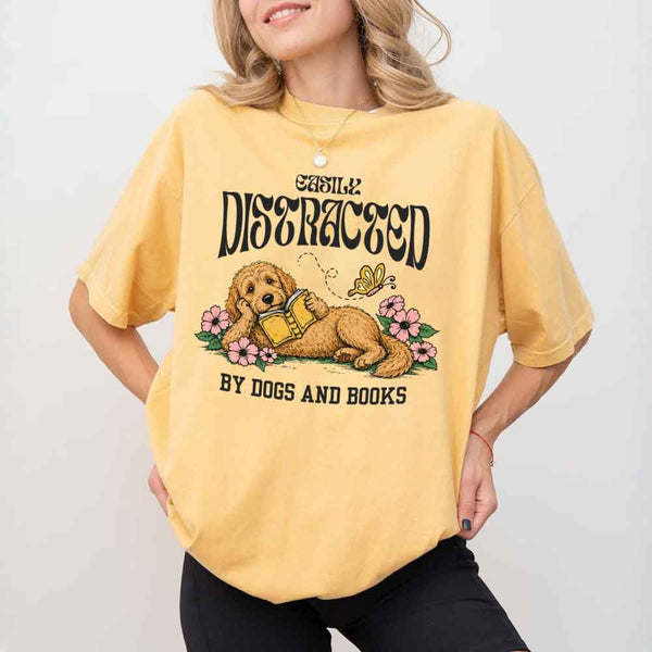 May include Dog & Book Lover Comfort Colors t-shirt with reader and dog graphic, relaxed unisex fit, and garment-dyed cotton