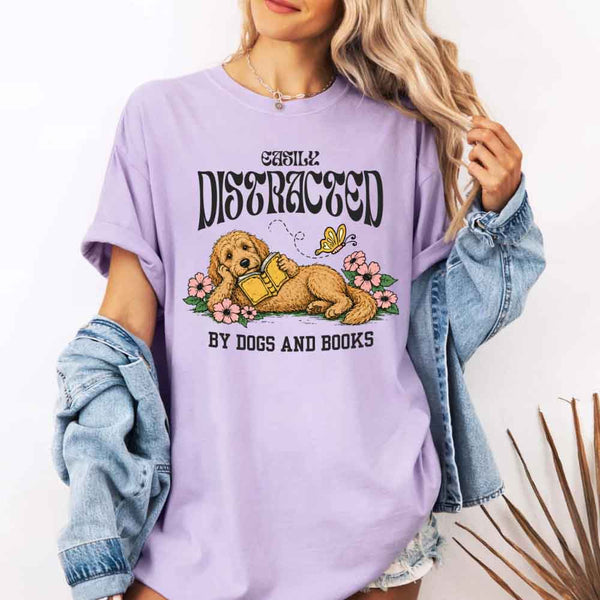 May include Dog & Book Lover Comfort Colors t-shirt with reader and dog graphic, relaxed unisex fit, and garment-dyed cotton