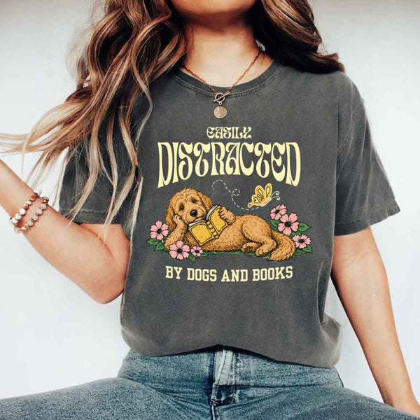 May include Dog & Book Lover Comfort Colors t-shirt with reader and dog graphic, relaxed unisex fit, and garment-dyed cotton