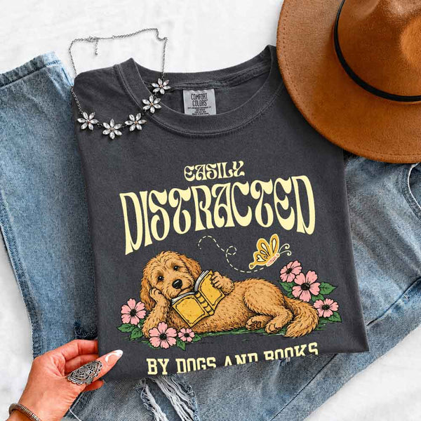 May include Dog & Book Lover Comfort Colors t-shirt with reader and dog graphic, relaxed unisex fit, and garment-dyed cotton