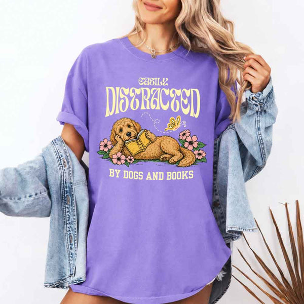 May include Dog & Book Lover Comfort Colors t-shirt with reader and dog graphic, relaxed unisex fit, and garment-dyed cotton