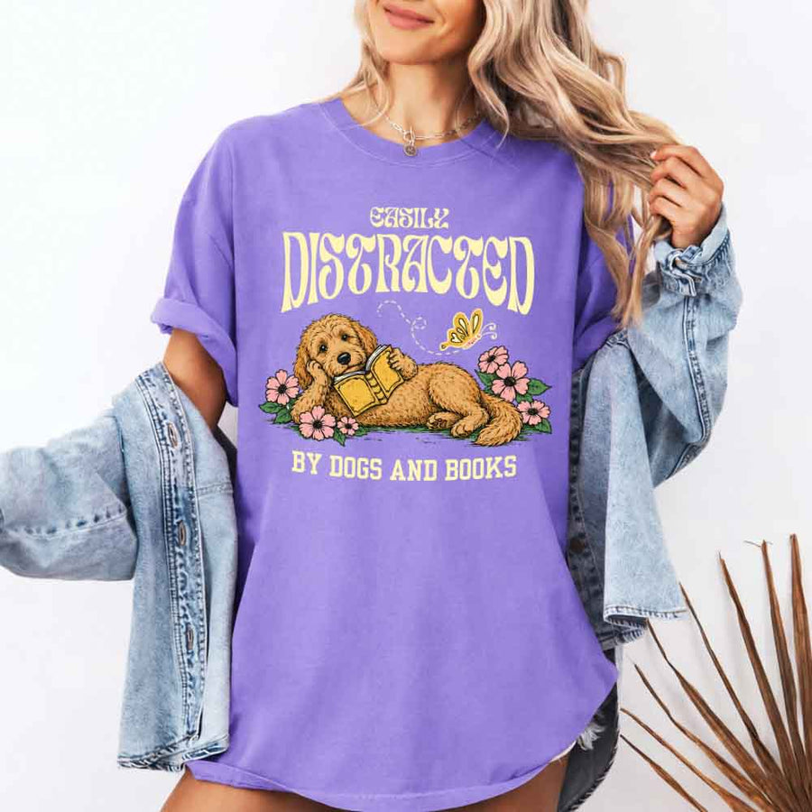 May include Dog & Book Lover Comfort Colors t-shirt with reader and dog graphic, relaxed unisex fit, and garment-dyed cotton