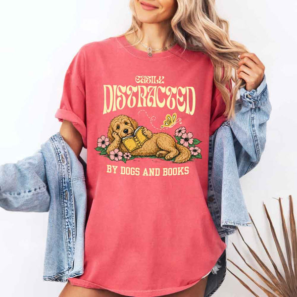 May include Dog & Book Lover Comfort Colors t-shirt with reader and dog graphic, relaxed unisex fit, and garment-dyed cotton