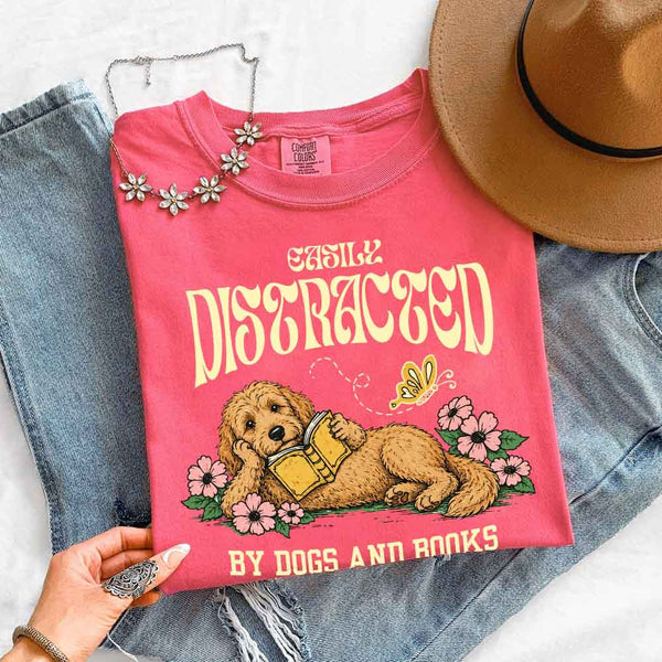 May include Dog & Book Lover Comfort Colors t-shirt with reader and dog graphic, relaxed unisex fit, and garment-dyed cotton