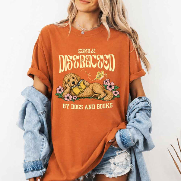 May include Dog & Book Lover Comfort Colors t-shirt with reader and dog graphic, relaxed unisex fit, and garment-dyed cotton
