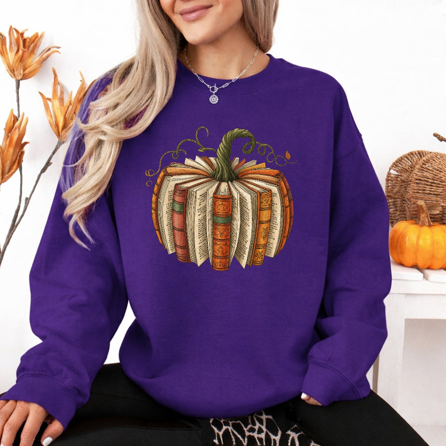May include Fall Book Pumpkin sweatshirt with cozy book and pumpkin graphic, classic unisex crewneck, and soft fleece fabric