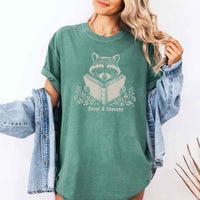 May include Feral & Literate Raccoon Comfort Colors t-shirt with funny book lover graphic, relaxed unisex fit, and garment-dyed cotton