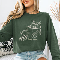 May include Feral & Literate Raccoon Comfort Colors long sleeve shirt with funny book lover graphic, garment-dyed cotton, and relaxed unisex fit