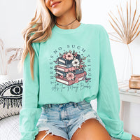 May include a Floral Book Lover Comfort Colors Long Sleeve Shirt featuring a charming floral design inspired by books and reading.