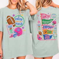 May include a Fresh from the Field Comfort Colors Football Game Day Tee featuring a football-inspired design on a casual short-sleeve shirt.