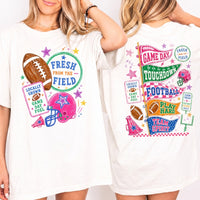 May include a Fresh from the Field Comfort Colors Football Game Day Tee featuring a football-inspired design on a casual short-sleeve shirt.