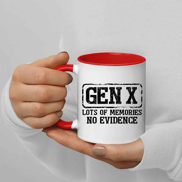 May include a ceramic mug featuring a humorous Gen X printed saying.