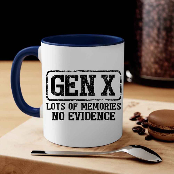 May include a ceramic mug featuring a humorous Gen X printed saying.