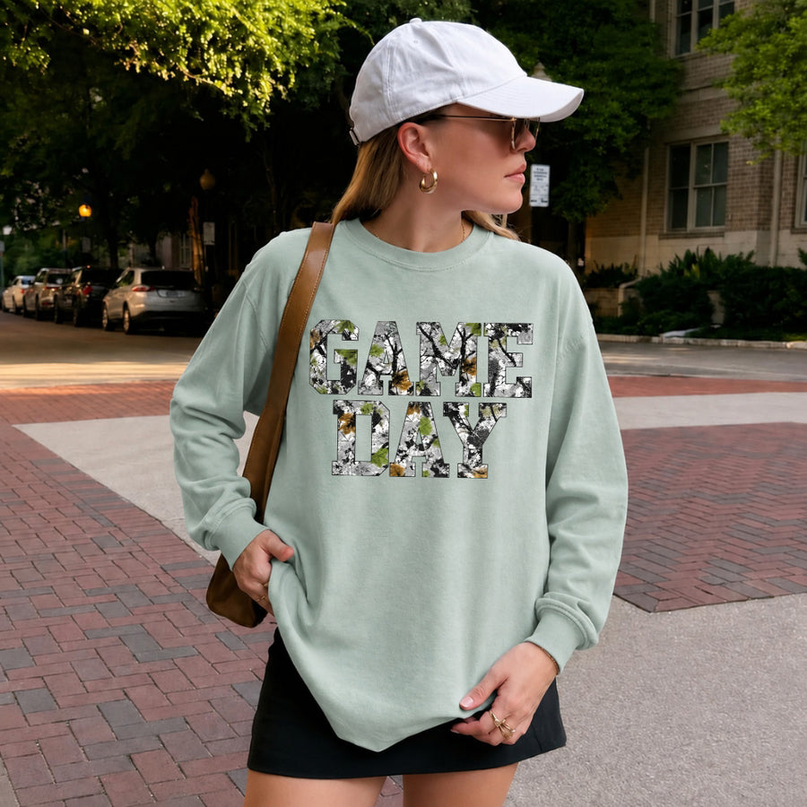 Game Day Camo Print Comfort Color Unisex Long Sleeve