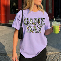 May include a Game Day Comfort Colors Camo Print Football Season Tee featuring a bold camo-inspired game day design.