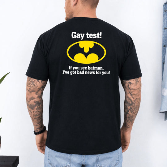 May include a Gay Test Funny Statement T-Shirt featuring a humorous slogan design, ideal for fans of funny graphic tees, playful statements, and casual novelty apparel.