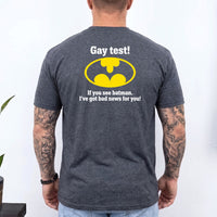 May include a Gay Test Funny Statement T-Shirt featuring a humorous slogan design, ideal for fans of funny graphic tees, playful statements, and casual novelty apparel.