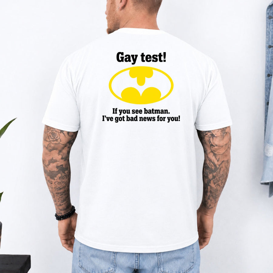 May include a Gay Test Funny Statement T-Shirt featuring a humorous slogan design, ideal for fans of funny graphic tees, playful statements, and casual novelty apparel.