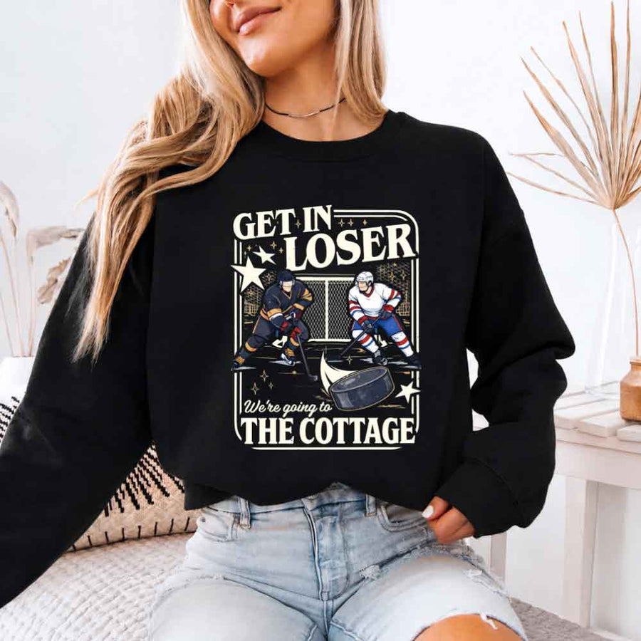 Get In Loser, We’re Going to the Cottage Crewneck Sweatshirt – Hockey Romance BookTok