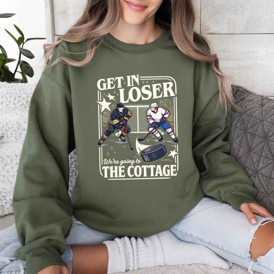 Get In Loser, We’re Going to the Cottage Crewneck Sweatshirt – Hockey Romance BookTok