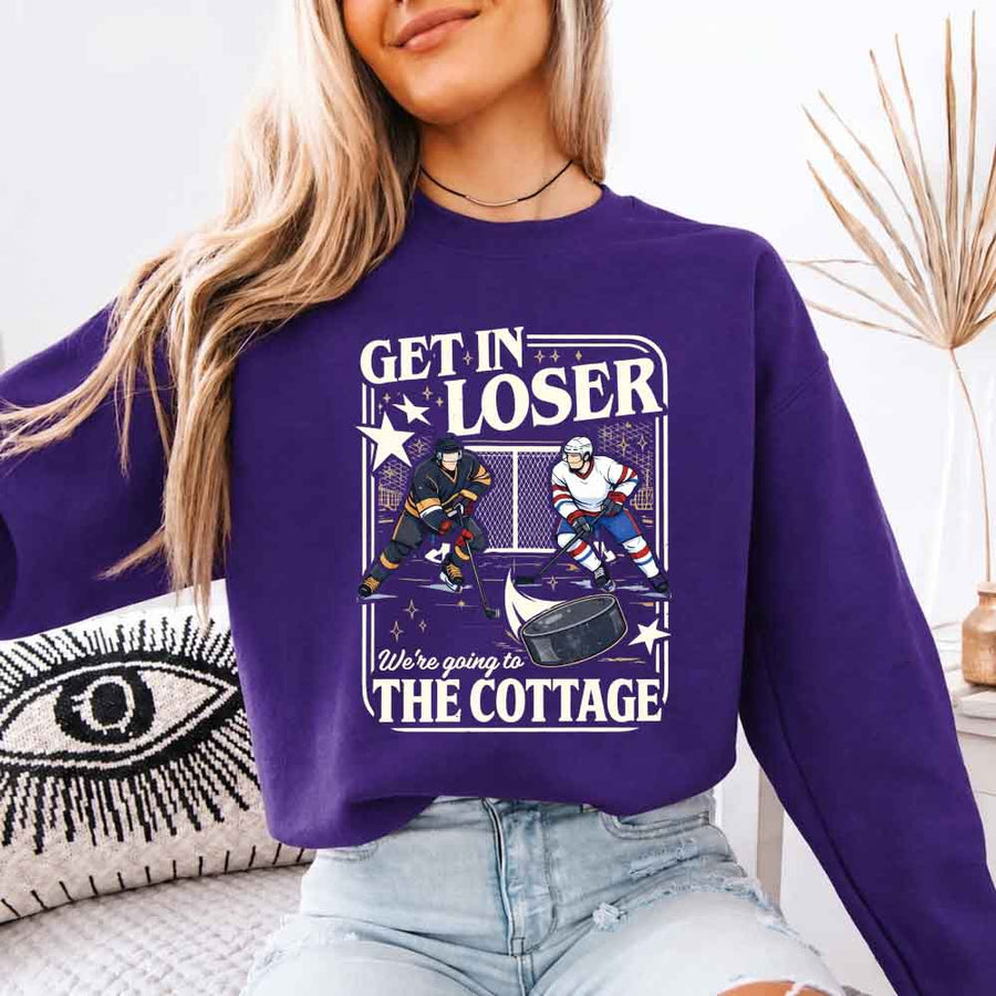 Get In Loser, We’re Going to the Cottage Crewneck Sweatshirt – Hockey Romance BookTok
