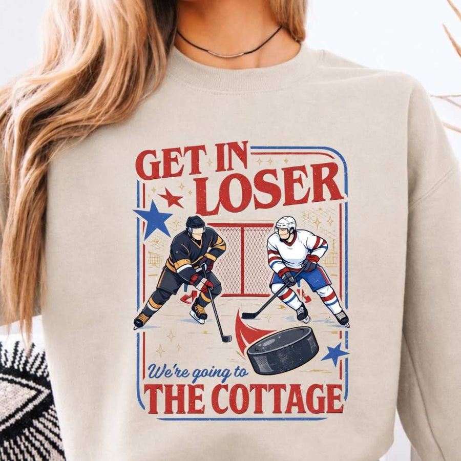 Get In Loser, We’re Going to the Cottage Crewneck Sweatshirt – Hockey Romance BookTok