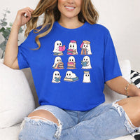 May include Ghost Reading Halloween shirt with cute ghost reading a book graphic, classic unisex fit, and soft cotton fabric