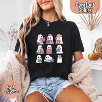 May include cute ghost book lover design with kawaii ghosts reading books, stacking books, and sitting on colorful piles of books – spooky Halloween reading graphic tee.
