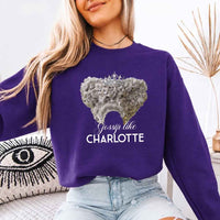 May include Gossip Like Charlotte crewneck sweatshirt with historical fiction BookTok graphic and cozy unisex fit