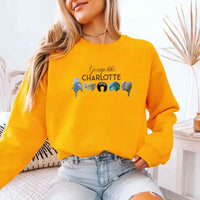 May include Gossip Like Charlotte Wigs crewneck sweatshirt with elegant period drama graphic and cozy unisex fit