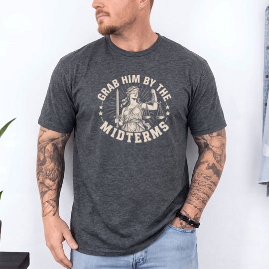 May include a Grab Him by the Midterms Political T-Shirt featuring a bold election-themed slogan, designed for fans of political satire, campaign-season humor, and statement graphic apparel.