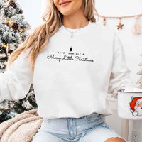 May include a soft unisex crew neck sweatshirt featuring the phrase “Have Yourself a Merry Christmas” in festive print, folded or displayed with warm holiday styling.