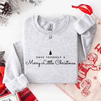 May include a soft unisex crew neck sweatshirt featuring the phrase “Have Yourself a Merry Christmas” in festive print, folded or displayed with warm holiday styling.