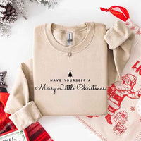 May include a soft unisex crew neck sweatshirt featuring the phrase “Have Yourself a Merry Christmas” in festive print, folded or displayed with warm holiday styling.