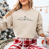 May include a soft unisex crew neck sweatshirt featuring the phrase “Have Yourself a Merry Christmas” in festive print, folded or displayed with warm holiday styling.