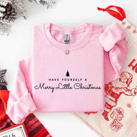May include a soft unisex crew neck sweatshirt featuring the phrase “Have Yourself a Merry Christmas” in festive print, folded or displayed with warm holiday styling.