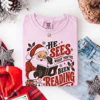 He Sees What You've Been Reading Christmas Comfort Colors T-Shirt