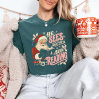He Sees What You've Been Reading Christmas Comfort Colors T-Shirt