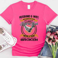 May include a matching couple’s t-shirt set featuring “Husband & Wife – Heart To Heart” design printed on soft cotton fabric.