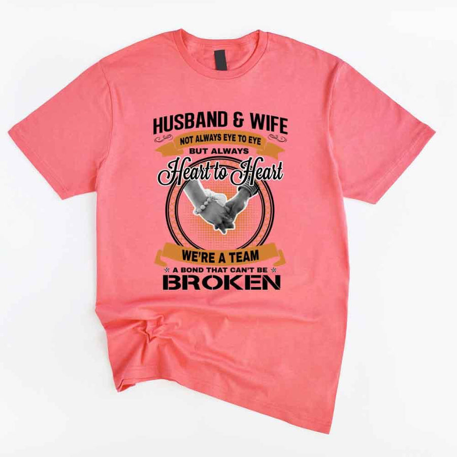 May include a matching couple’s t-shirt set featuring “Husband & Wife – Heart To Heart” design printed on soft cotton fabric.