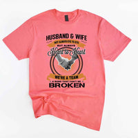May include a matching couple’s t-shirt set featuring “Husband & Wife – Heart To Heart” design printed on soft cotton fabric.