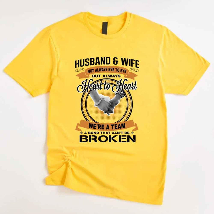 May include a matching couple’s t-shirt set featuring “Husband & Wife – Heart To Heart” design printed on soft cotton fabric.
