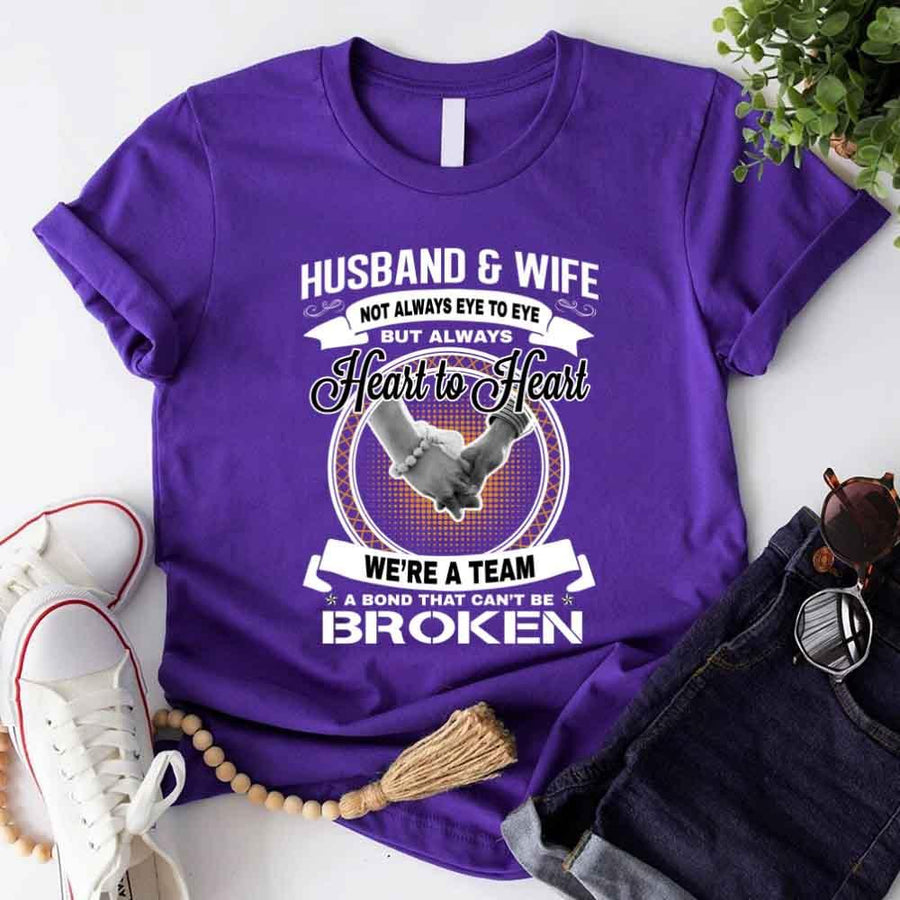 May include a matching couple’s t-shirt set featuring “Husband & Wife – Heart To Heart” design printed on soft cotton fabric.