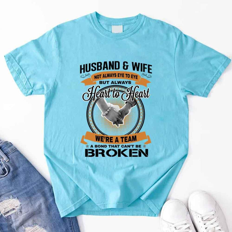 May include a matching couple’s t-shirt set featuring “Husband & Wife – Heart To Heart” design printed on soft cotton fabric.