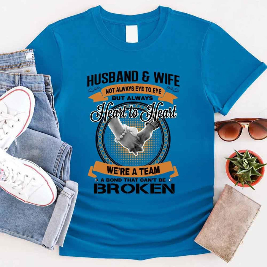 May include a matching couple’s t-shirt set featuring “Husband & Wife – Heart To Heart” design printed on soft cotton fabric.
