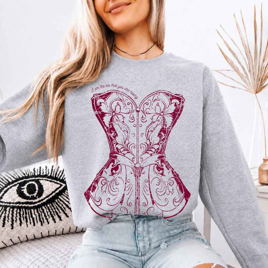 May include I Am The Tea That You Are Having sweatshirt with BookTok inspired graphic and cozy unisex crewneck fit