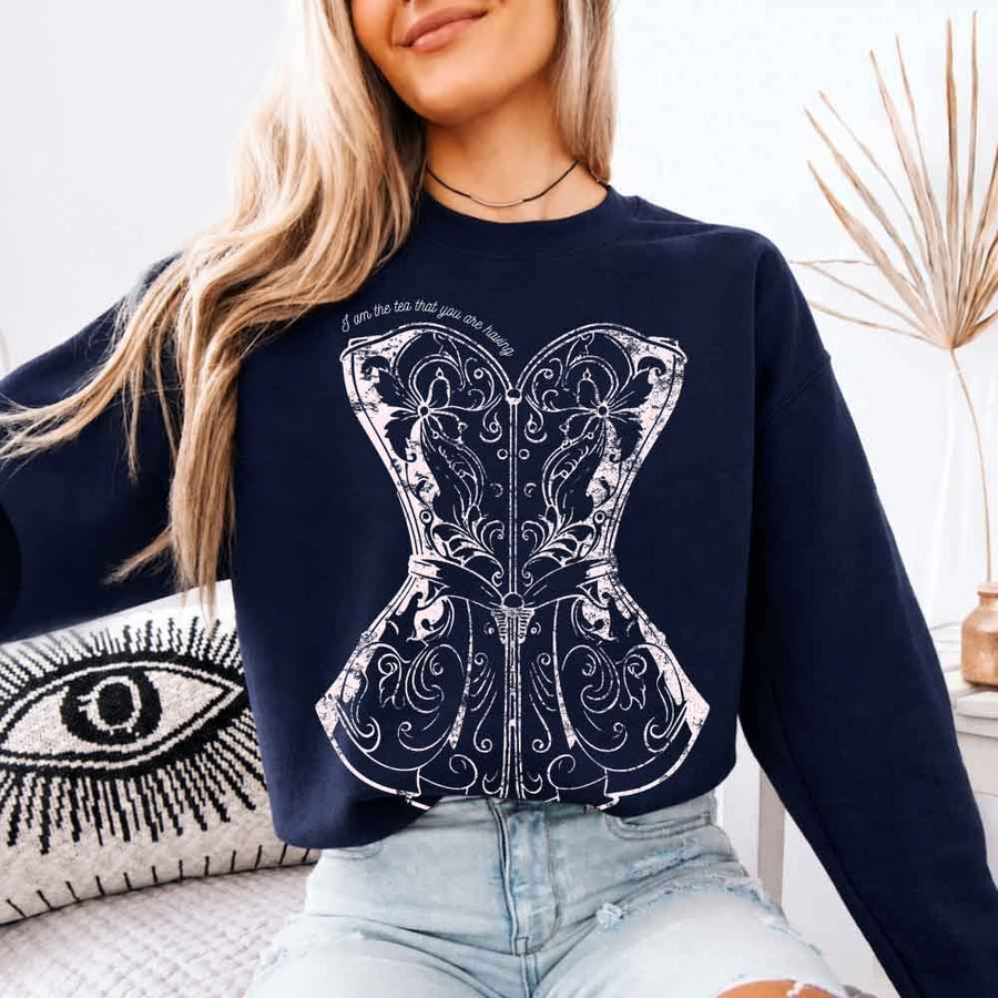 May include I Am The Tea That You Are Having sweatshirt with BookTok inspired graphic and cozy unisex crewneck fit