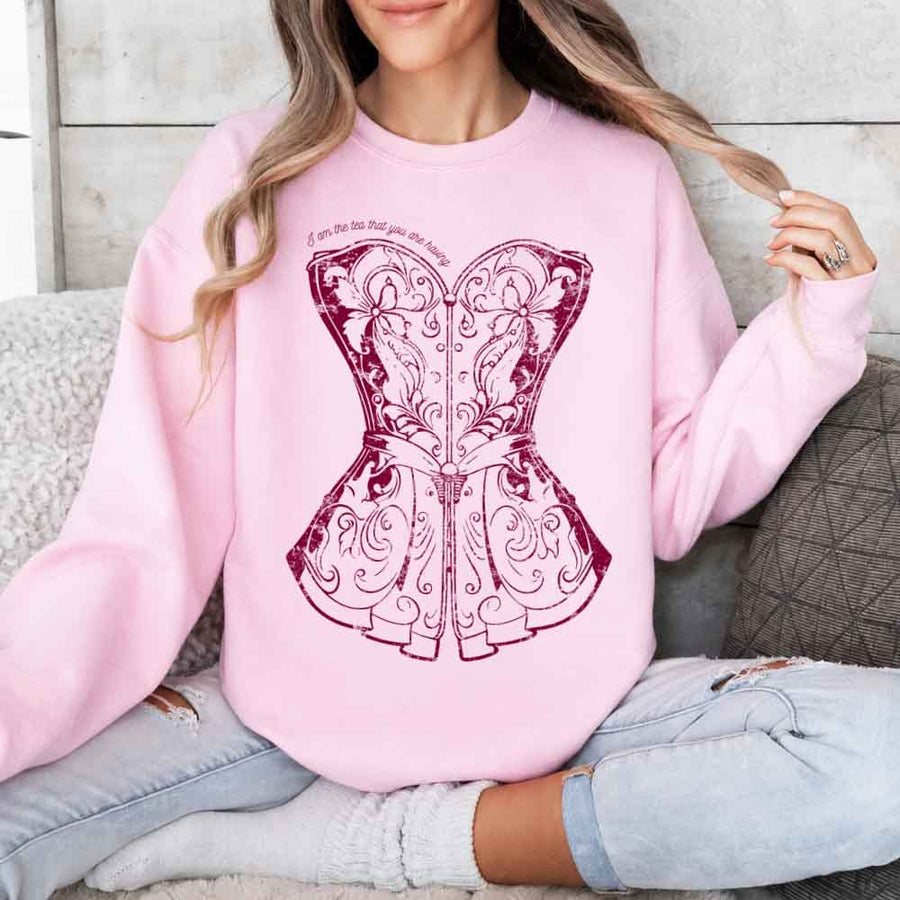 May include I Am The Tea That You Are Having sweatshirt with BookTok inspired graphic and cozy unisex crewneck fit