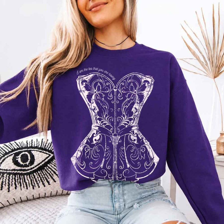 May include I Am The Tea That You Are Having sweatshirt with BookTok inspired graphic and cozy unisex crewneck fit