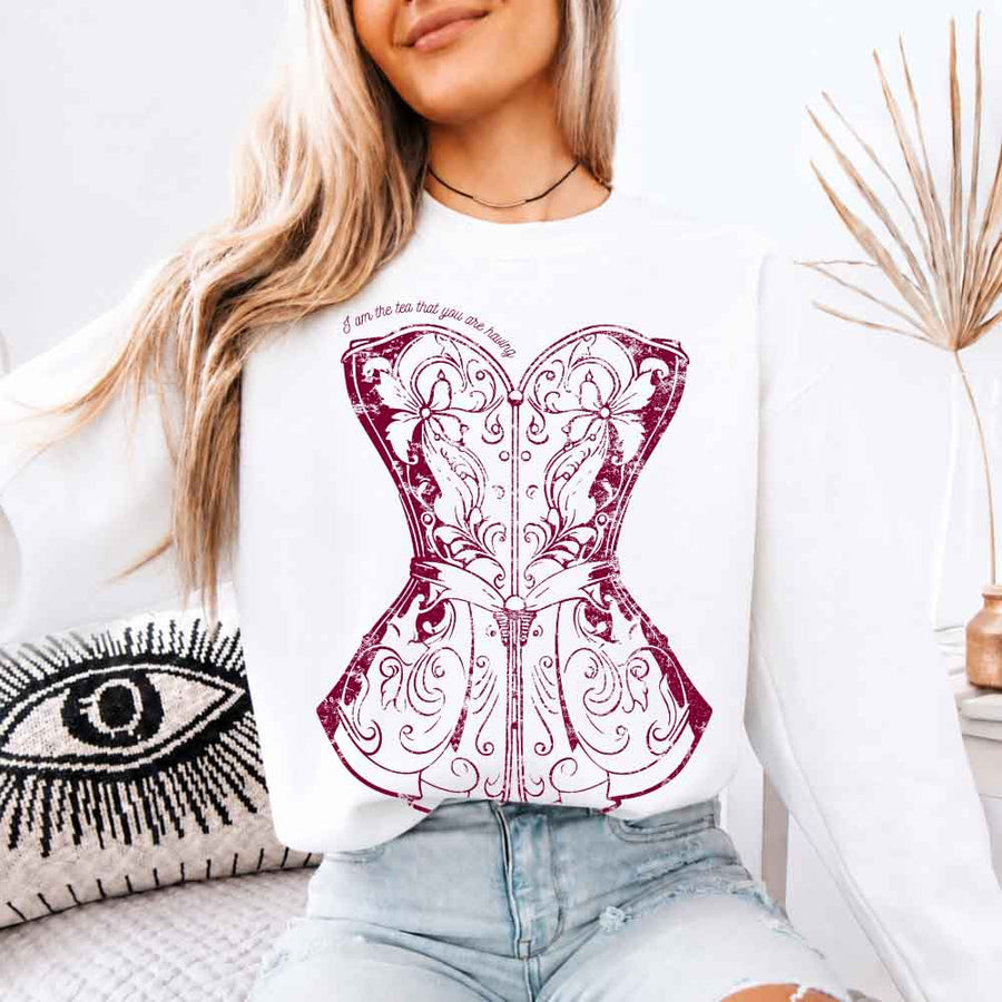 May include I Am The Tea That You Are Having sweatshirt with BookTok inspired graphic and cozy unisex crewneck fit